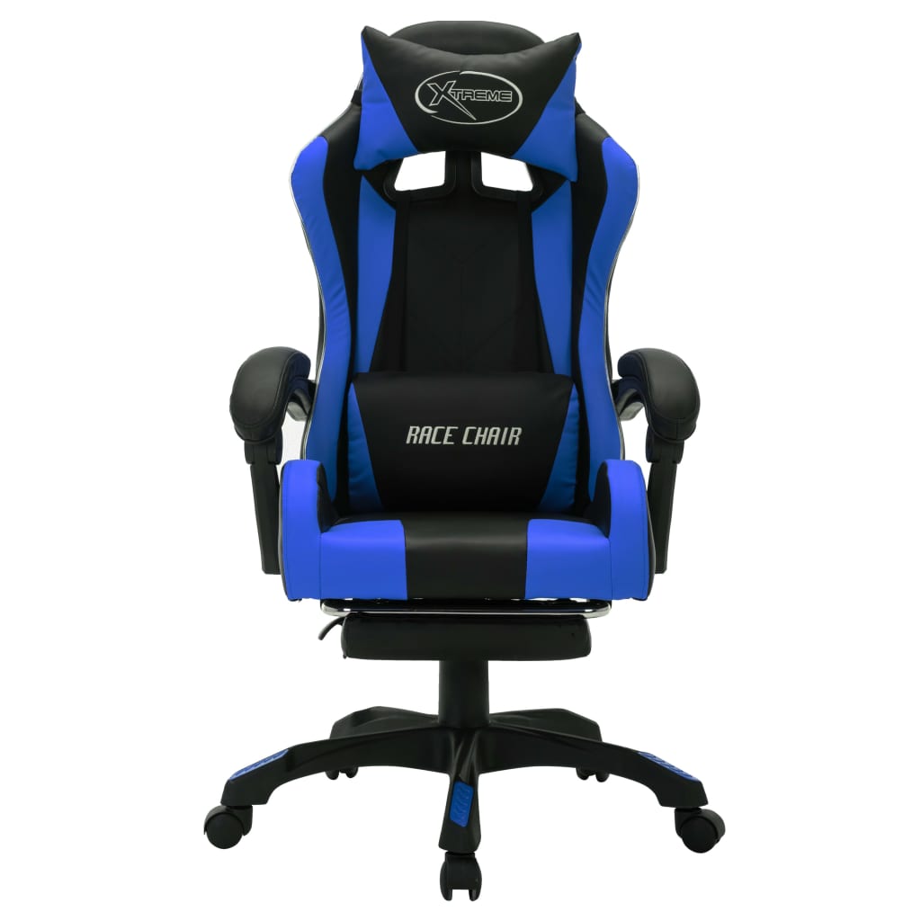 Fauteuil de jeux vidéo avec LED RVB Bleu et noir Similicuir Chaises de bureau vidaXL   