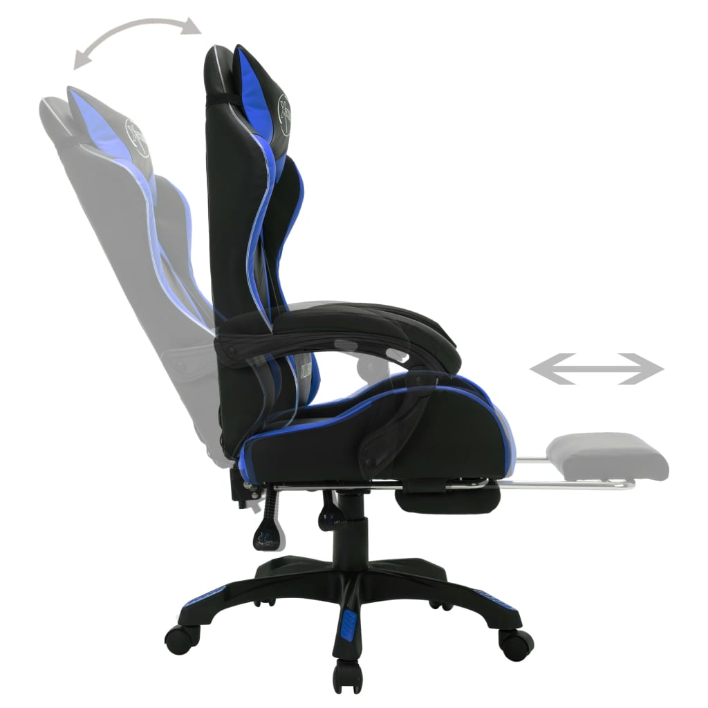 Fauteuil de jeux vidéo avec LED RVB Bleu et noir Similicuir Chaises de bureau vidaXL   