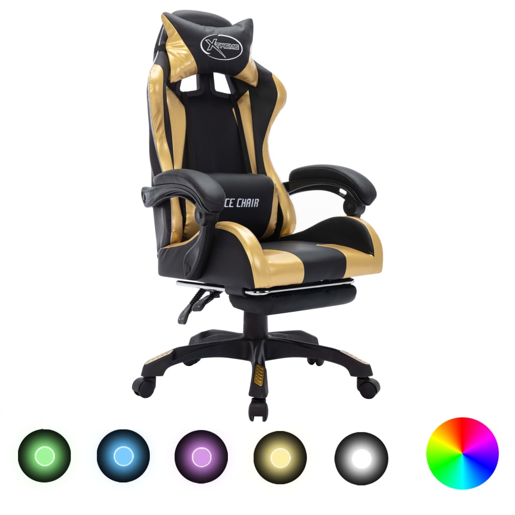 Fauteuil de jeux vidéo avec LED RVB Doré et noir Similicuir Chaises de bureau vidaXL   