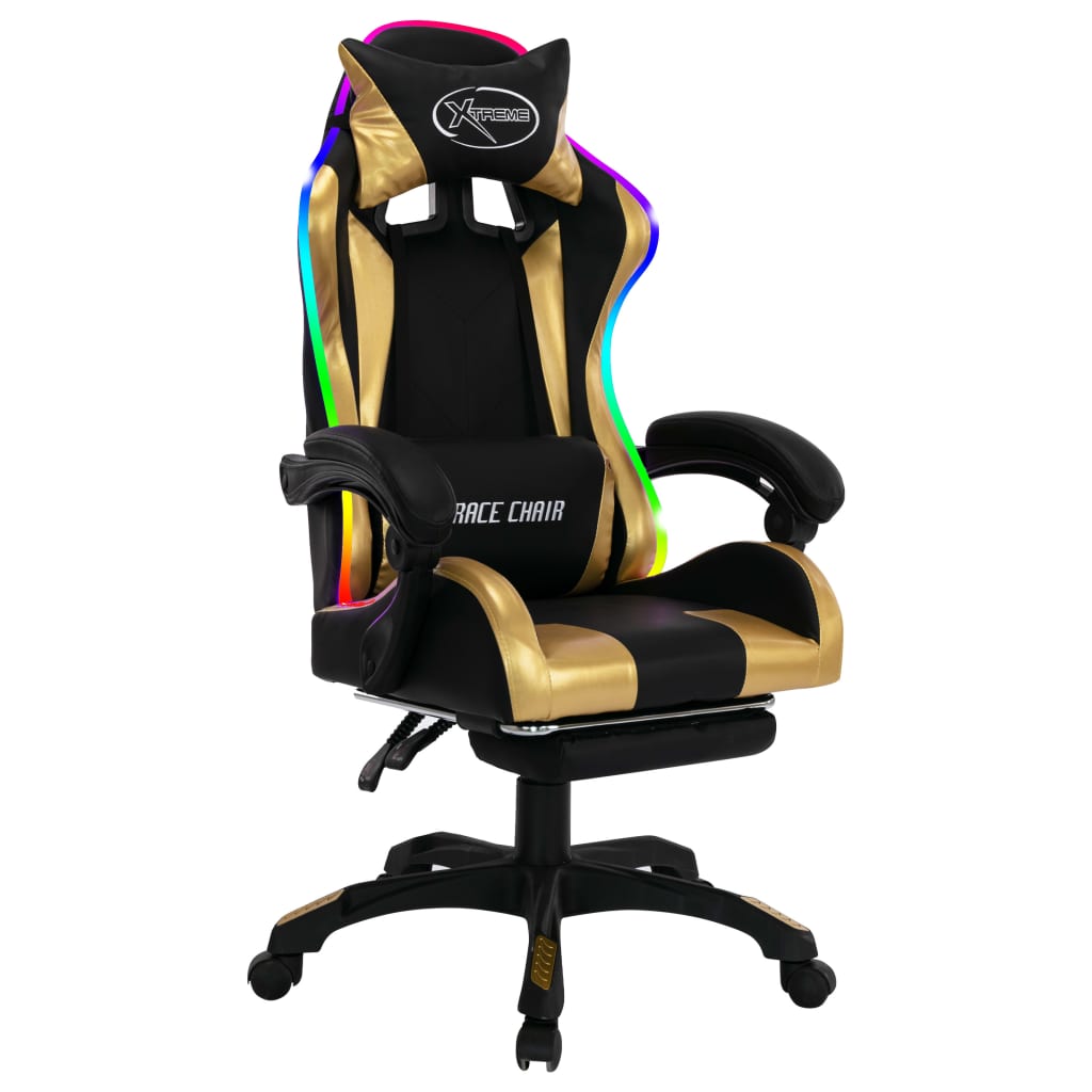 Fauteuil de jeux vidéo avec LED RVB Doré et noir Similicuir Chaises de bureau vidaXL   