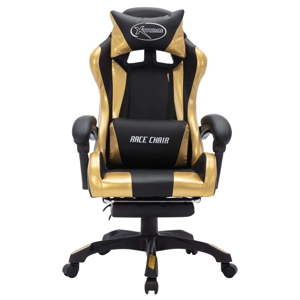 Fauteuil de jeux vidéo avec LED RVB Doré et noir Similicuir Chaises de bureau vidaXL   