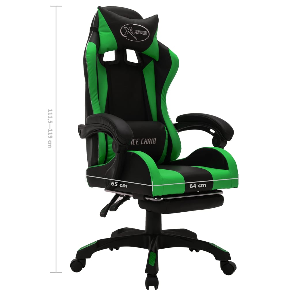 Fauteuil de jeux vidéo avec LED RVB Vert et noir Similicuir Chaises de bureau vidaXL   