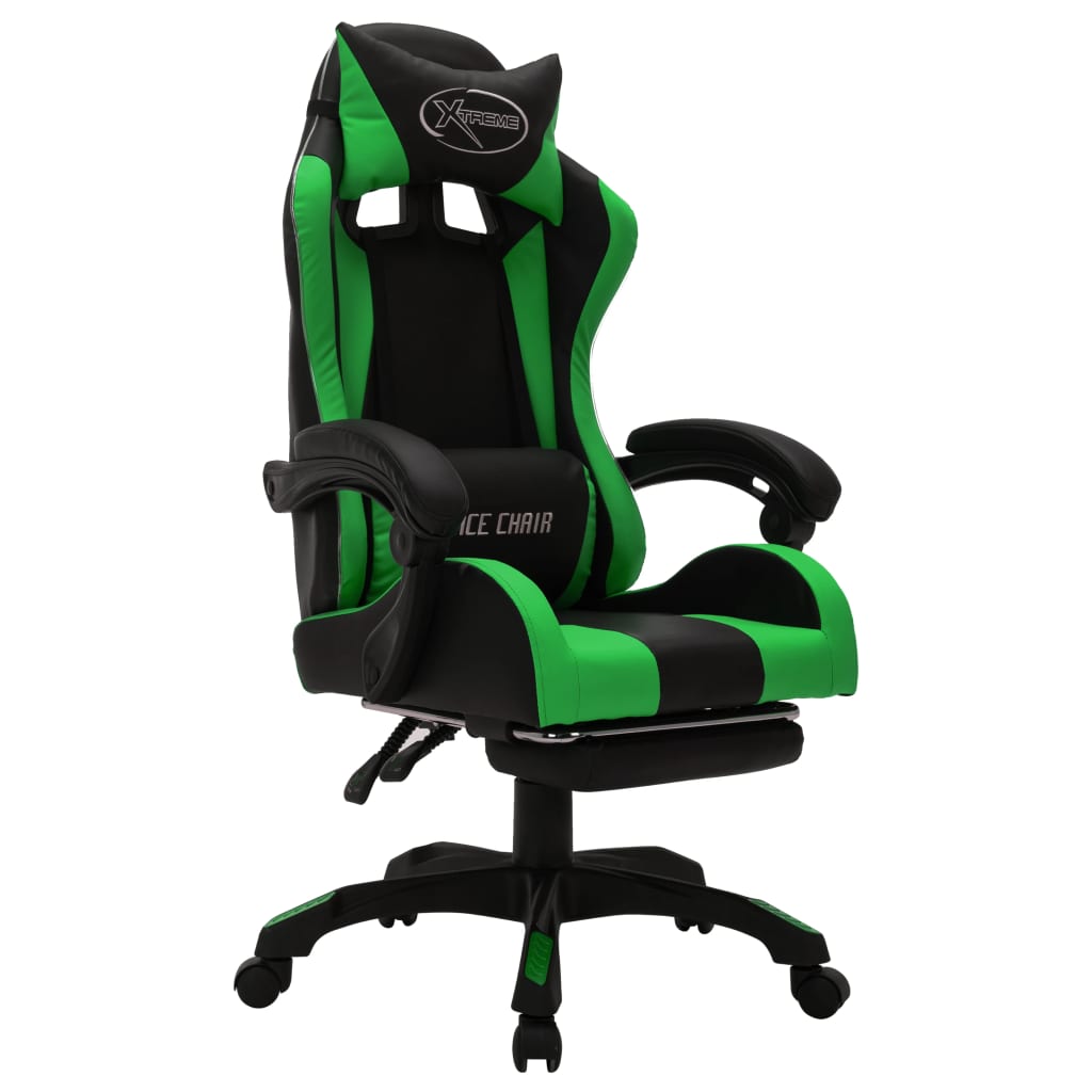 Fauteuil de jeux vidéo avec LED RVB Vert et noir Similicuir Chaises de bureau vidaXL   