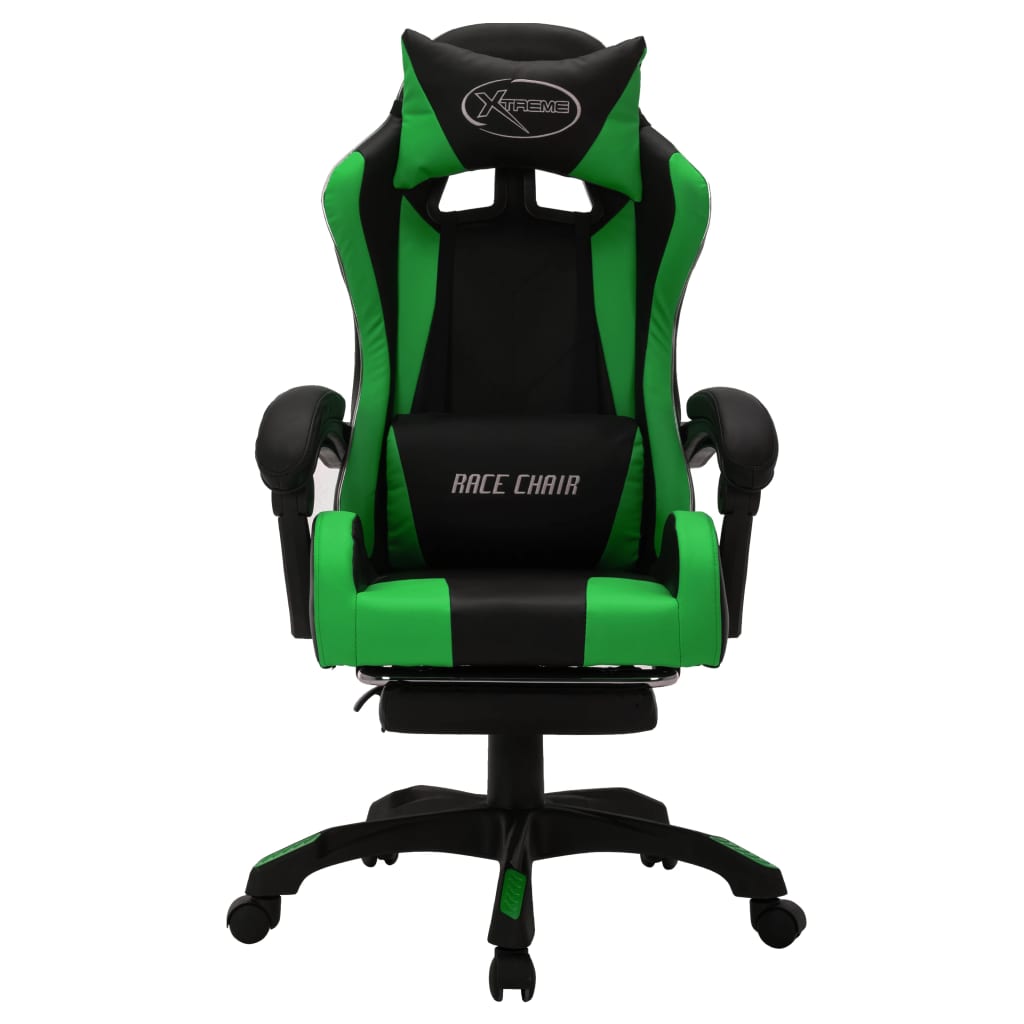 Fauteuil de jeux vidéo avec LED RVB Vert et noir Similicuir Chaises de bureau vidaXL   