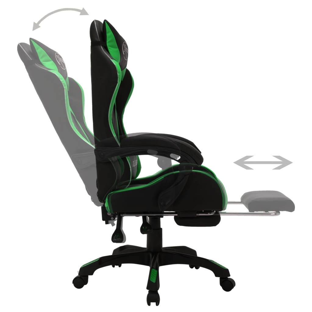 Fauteuil de jeux vidéo avec LED RVB Vert et noir Similicuir Chaises de bureau vidaXL   