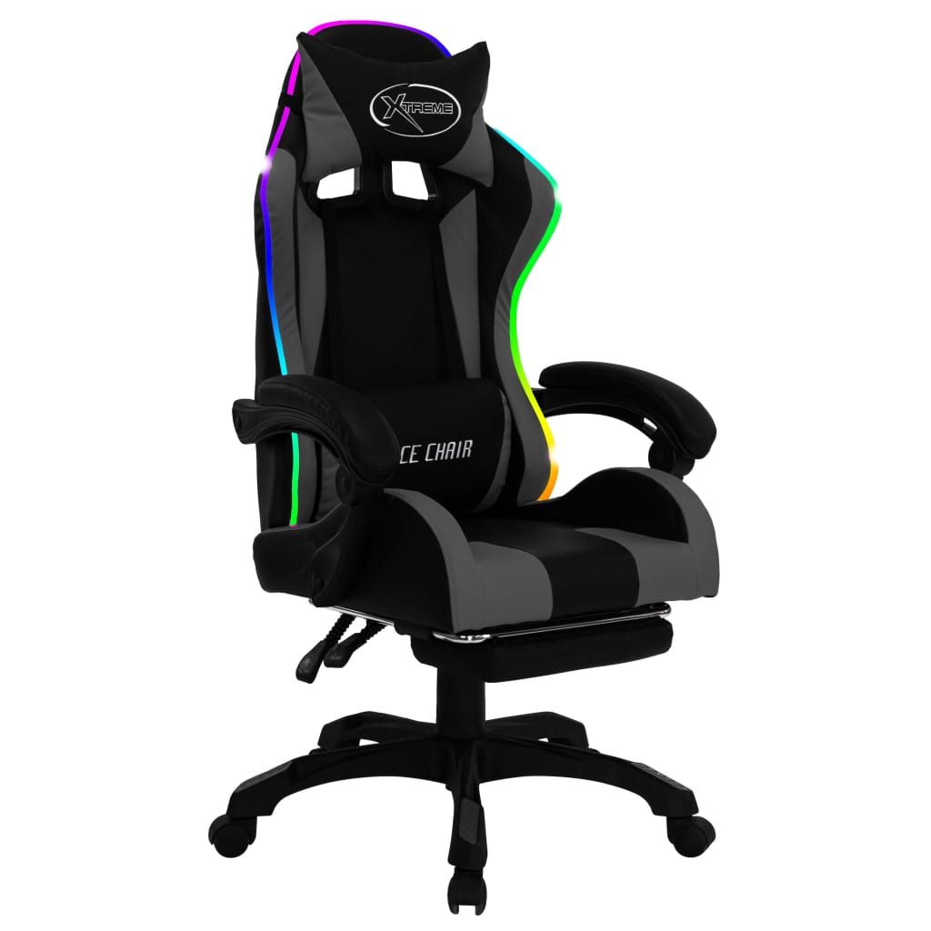 Fauteuil de jeux vidéo avec LED RVB Gris et noir Similicuir Chaises de bureau vidaXL   