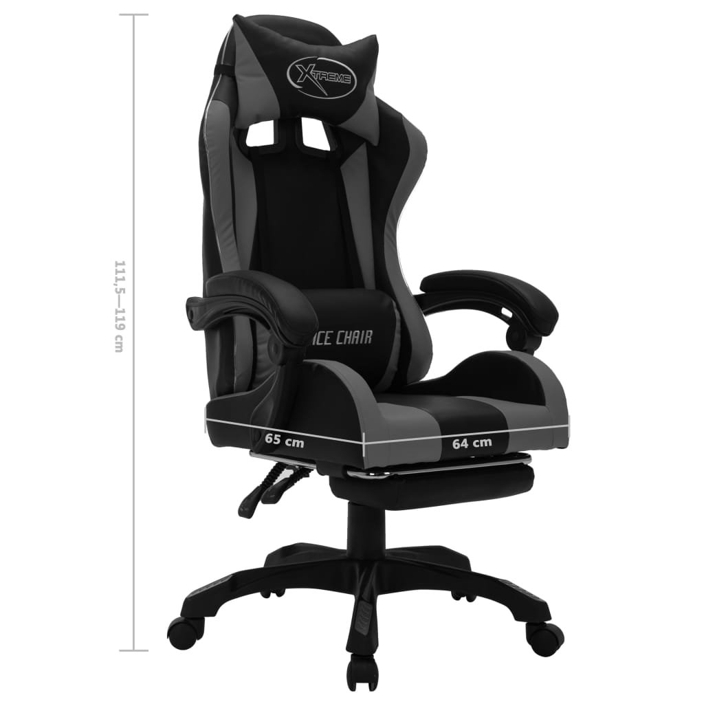 Fauteuil de jeux vidéo avec LED RVB Gris et noir Similicuir Chaises de bureau vidaXL   