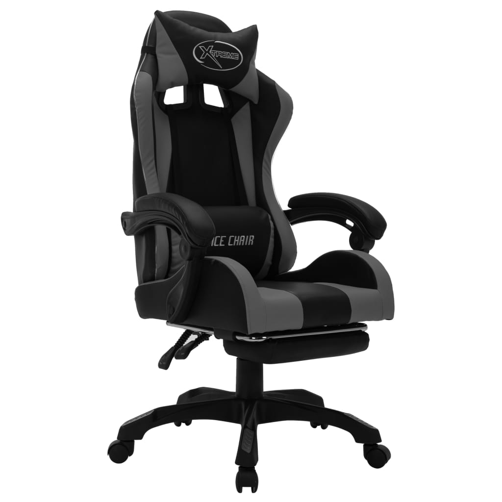 Fauteuil de jeux vidéo avec LED RVB Gris et noir Similicuir Chaises de bureau vidaXL   