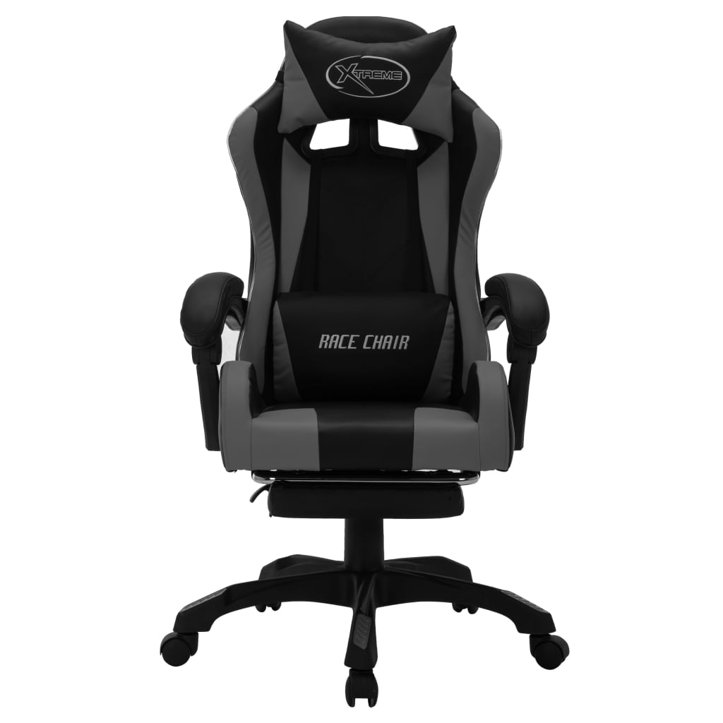 Fauteuil de jeux vidéo avec LED RVB Gris et noir Similicuir Chaises de bureau vidaXL   