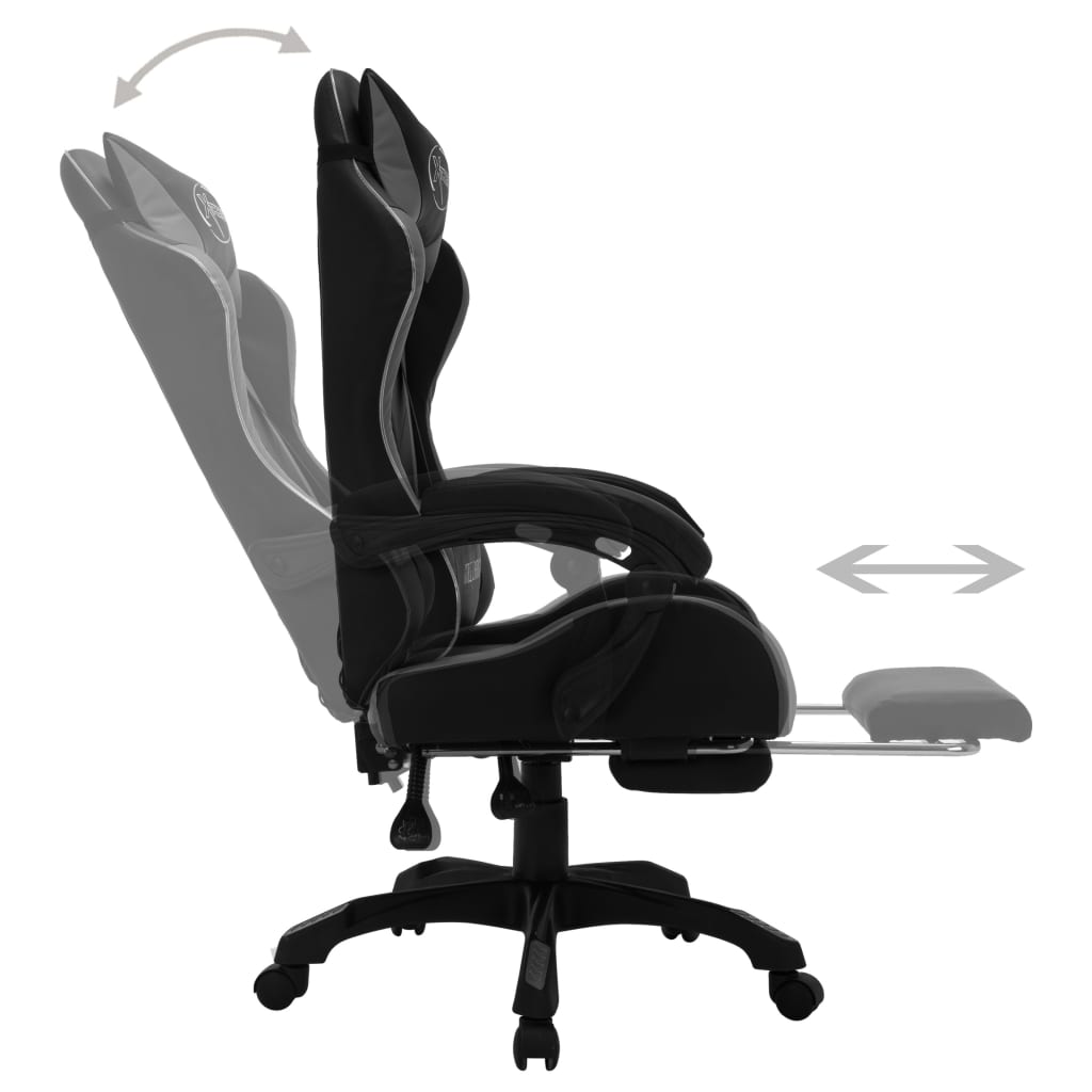 Fauteuil de jeux vidéo avec LED RVB Gris et noir Similicuir Chaises de bureau vidaXL   