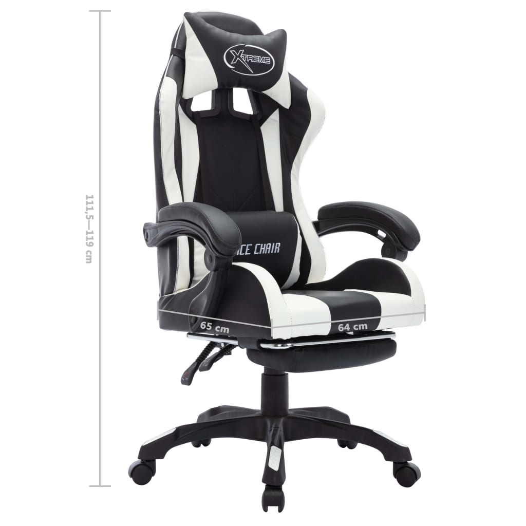 Fauteuil de jeux vidéo avec LED RVB Blanc et noir Similicuir Chaises de bureau vidaXL   