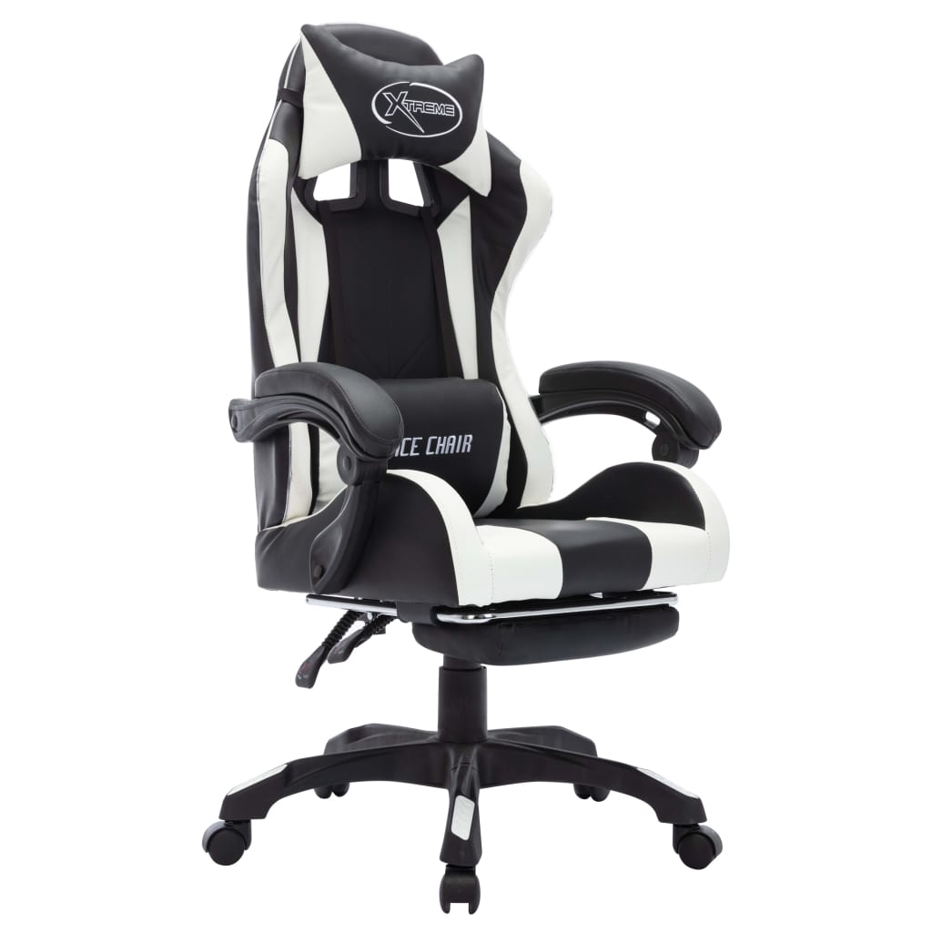 Fauteuil de jeux vidéo avec LED RVB Blanc et noir Similicuir Chaises de bureau vidaXL   