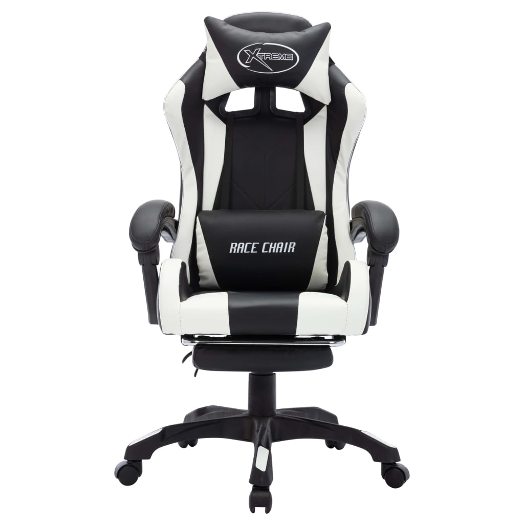 Fauteuil de jeux vidéo avec LED RVB Blanc et noir Similicuir Chaises de bureau vidaXL   