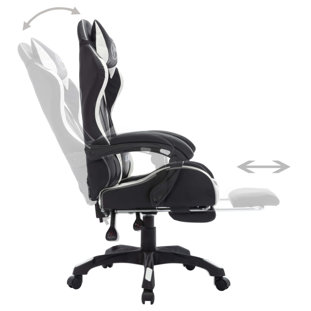 Fauteuil de jeux vidéo avec LED RVB Blanc et noir Similicuir Chaises de bureau vidaXL   