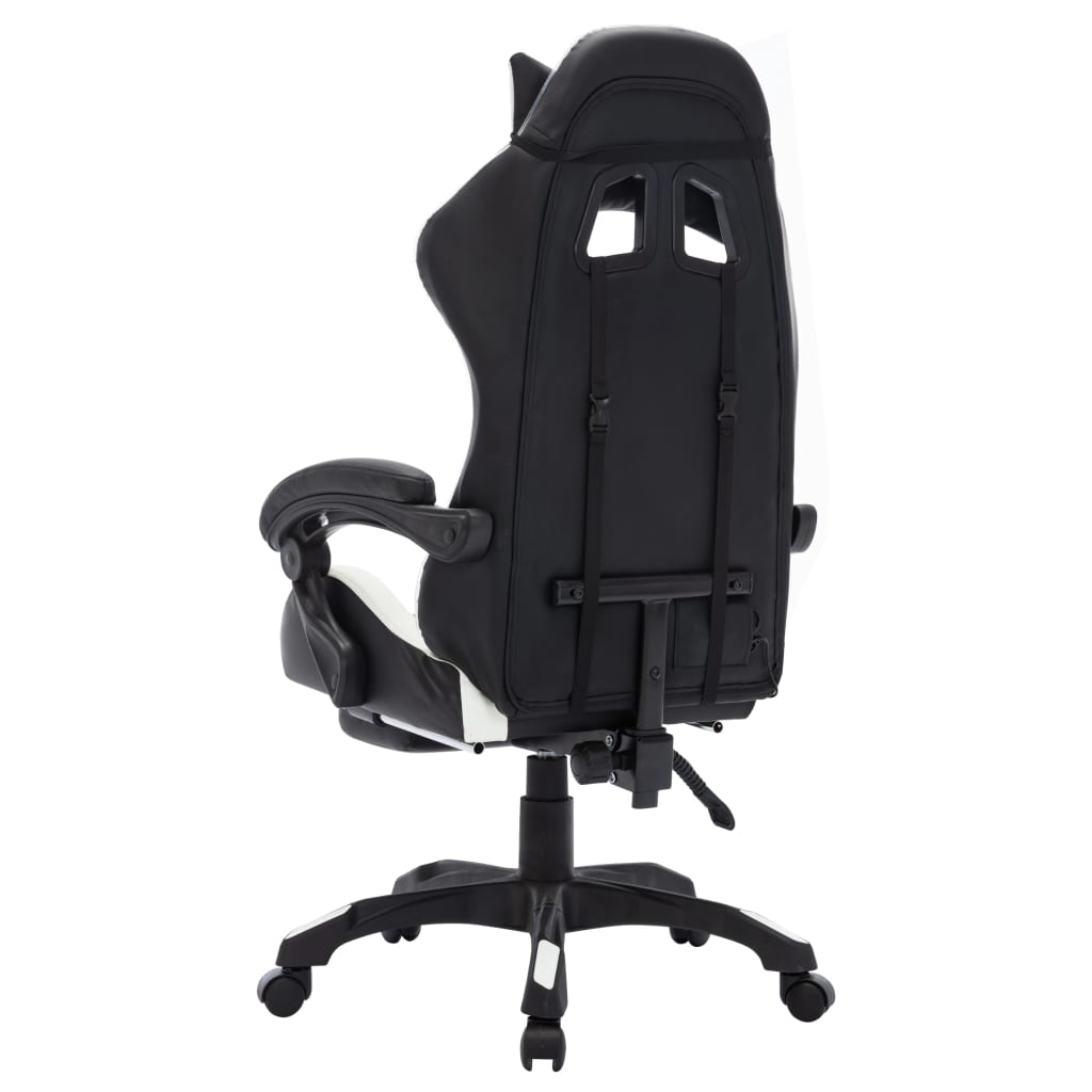 Fauteuil de jeux vidéo avec LED RVB Blanc et noir Similicuir Chaises de bureau vidaXL   