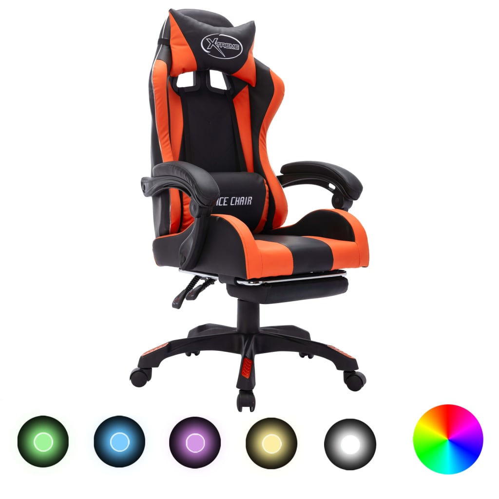 Fauteuil de jeux vidéo avec LED RVB Orange et noir Similicuir Chaises de bureau vidaXL   