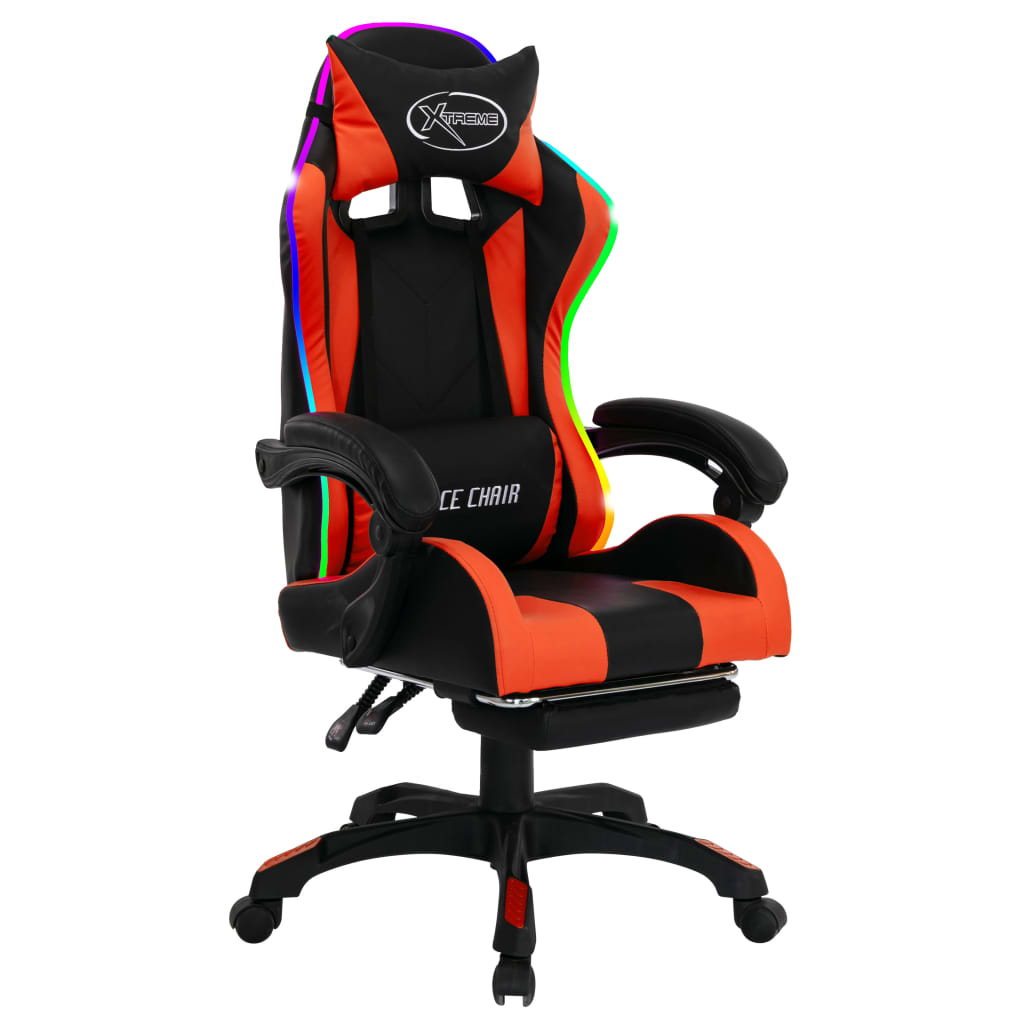 Fauteuil de jeux vidéo avec LED RVB Orange et noir Similicuir Chaises de bureau vidaXL   