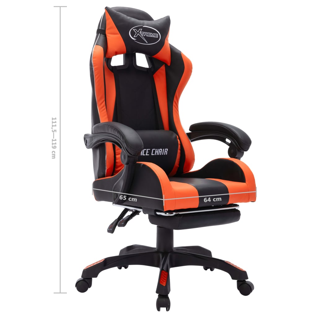 Fauteuil de jeux vidéo avec LED RVB Orange et noir Similicuir Chaises de bureau vidaXL   