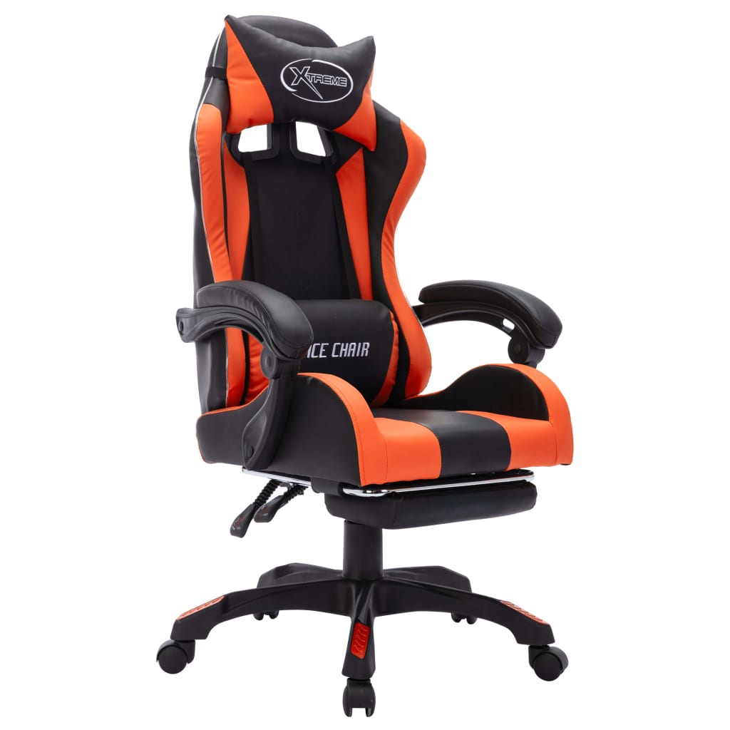 Fauteuil de jeux vidéo avec LED RVB Orange et noir Similicuir Chaises de bureau vidaXL   