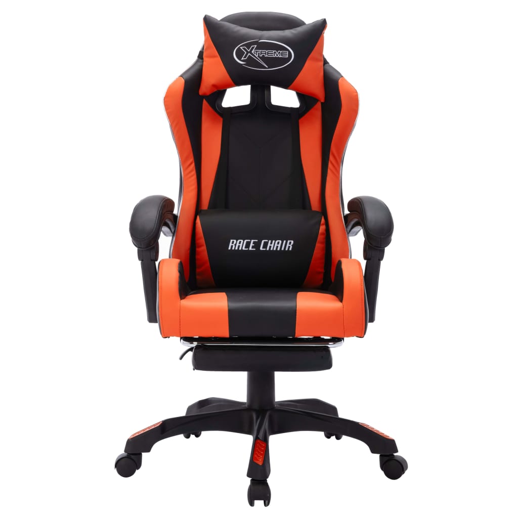 Fauteuil de jeux vidéo avec LED RVB Orange et noir Similicuir Chaises de bureau vidaXL   