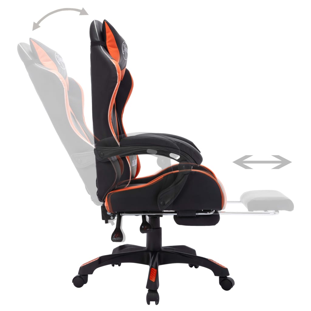 Fauteuil de jeux vidéo avec LED RVB Orange et noir Similicuir Chaises de bureau vidaXL   