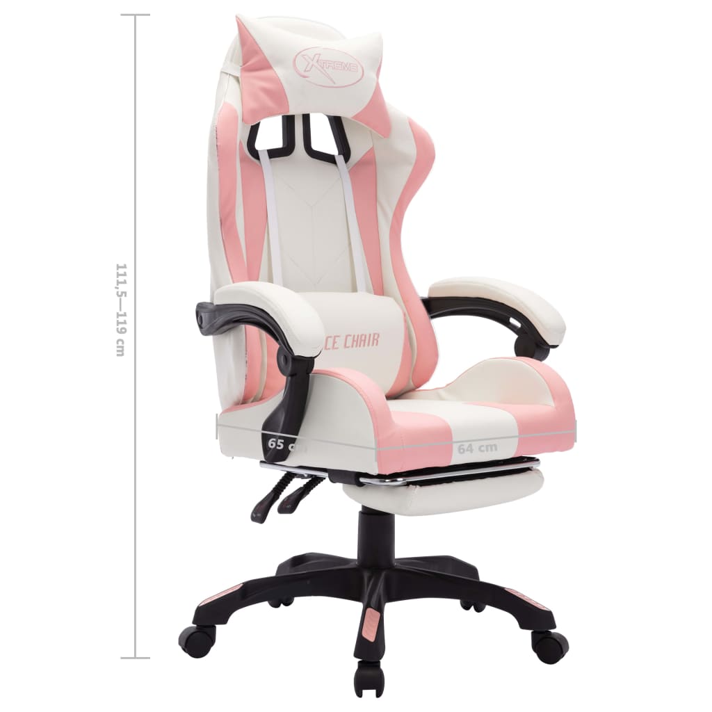 Fauteuil de jeux vidéo avec LED RVB Rose et blanc Similicuir Chaises de bureau vidaXL   