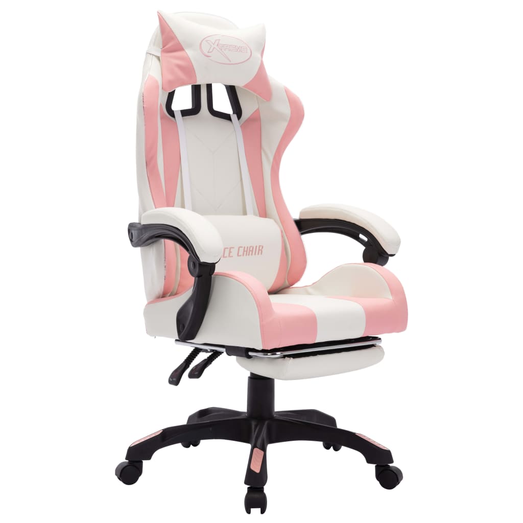 Fauteuil de jeux vidéo avec LED RVB Rose et blanc Similicuir Chaises de bureau vidaXL   