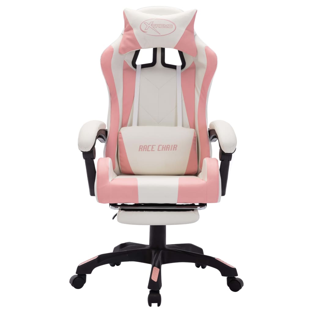 Fauteuil de jeux vidéo avec LED RVB Rose et blanc Similicuir Chaises de bureau vidaXL   