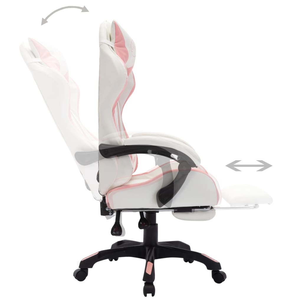 Fauteuil de jeux vidéo avec LED RVB Rose et blanc Similicuir Chaises de bureau vidaXL   