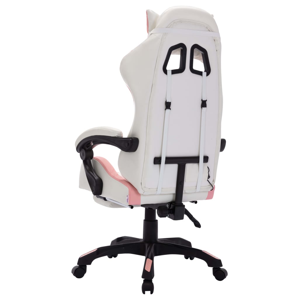 Fauteuil de jeux vidéo avec LED RVB Rose et blanc Similicuir Chaises de bureau vidaXL   