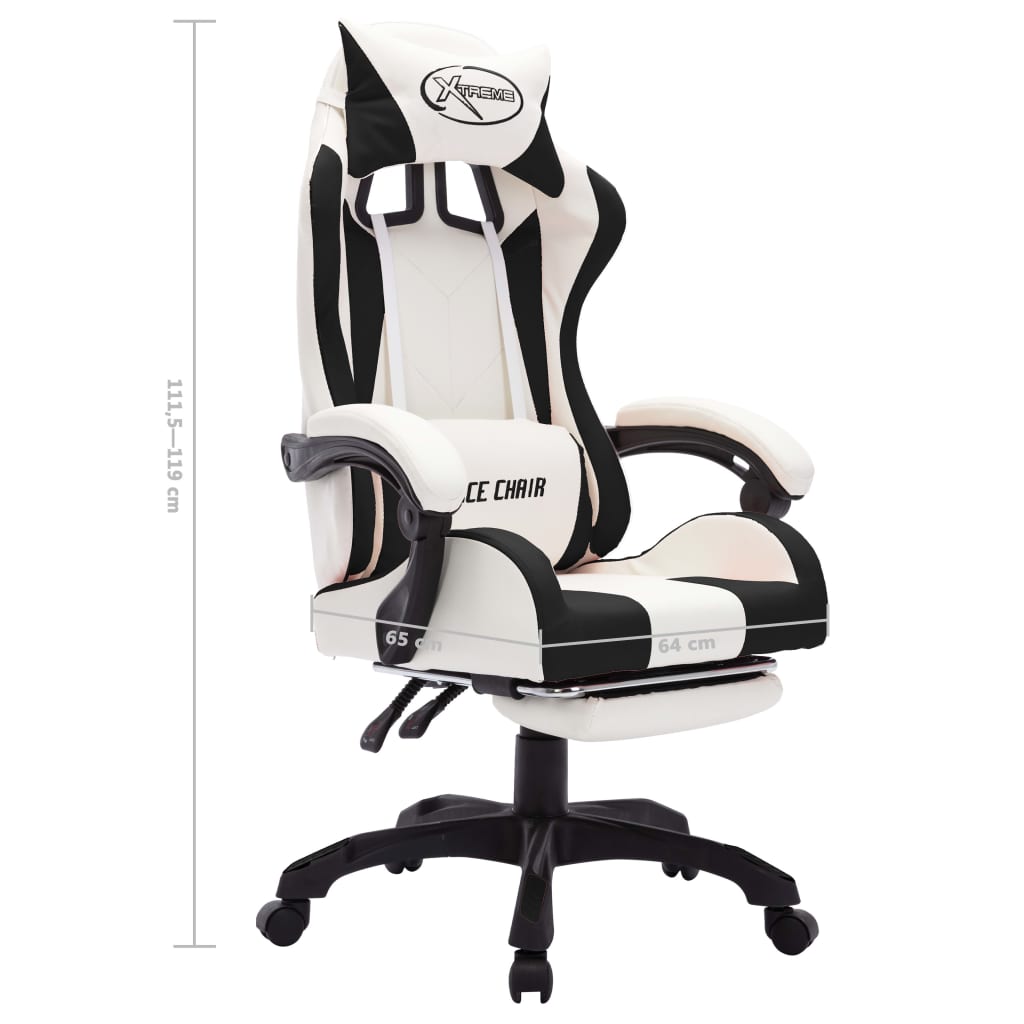 Fauteuil de jeux vidéo avec LED RVB Noir et blanc Similicuir Chaises de bureau vidaXL   