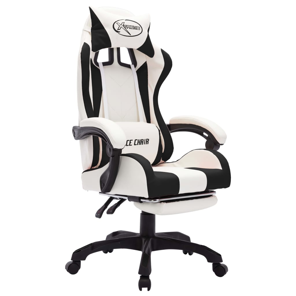 Fauteuil de jeux vidéo avec LED RVB Noir et blanc Similicuir Chaises de bureau vidaXL   