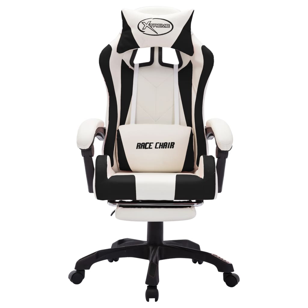 Fauteuil de jeux vidéo avec LED RVB Noir et blanc Similicuir Chaises de bureau vidaXL   