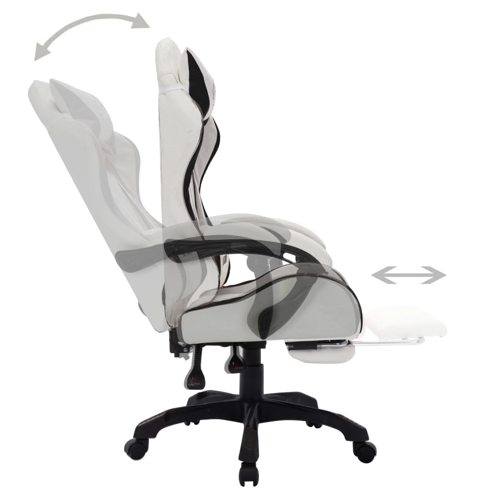 Fauteuil de jeux vidéo avec LED RVB Noir et blanc Similicuir Chaises de bureau vidaXL   