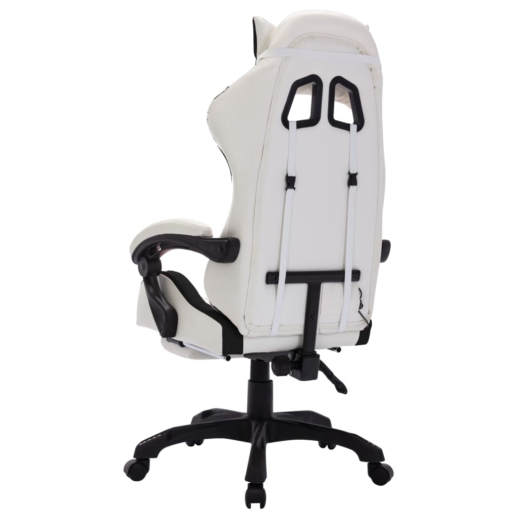 Fauteuil de jeux vidéo avec LED RVB Noir et blanc Similicuir Chaises de bureau vidaXL   