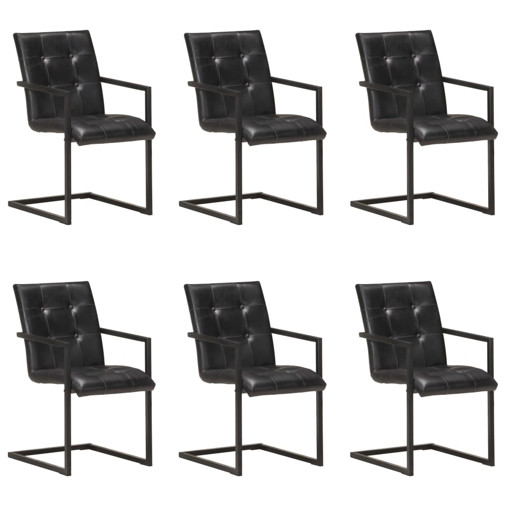 Chaises à manger cantilever lot de 6 noir cuir véritable Chaises de cuisine vidaXL