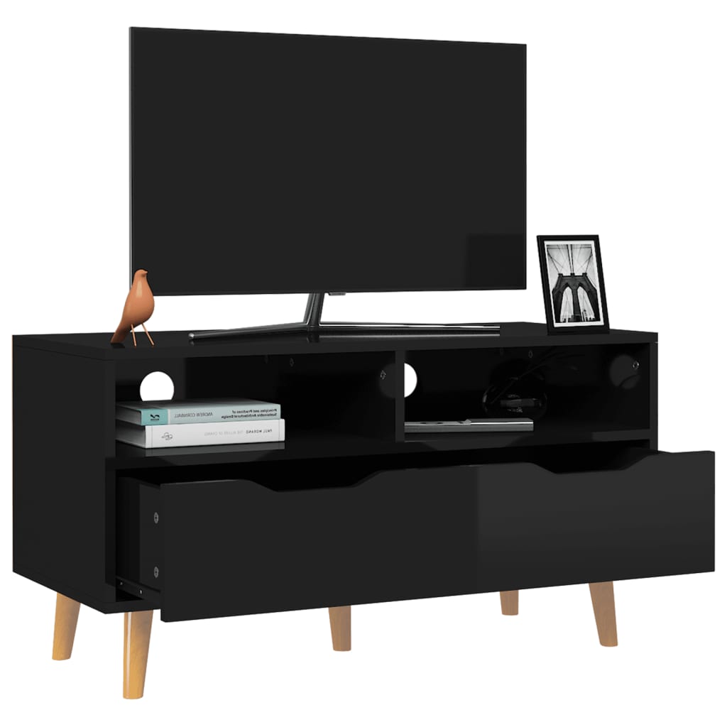 Meuble TV noir brillant 90x40x48,5 cm bois d'ingénierie Meubles TV vidaXL   