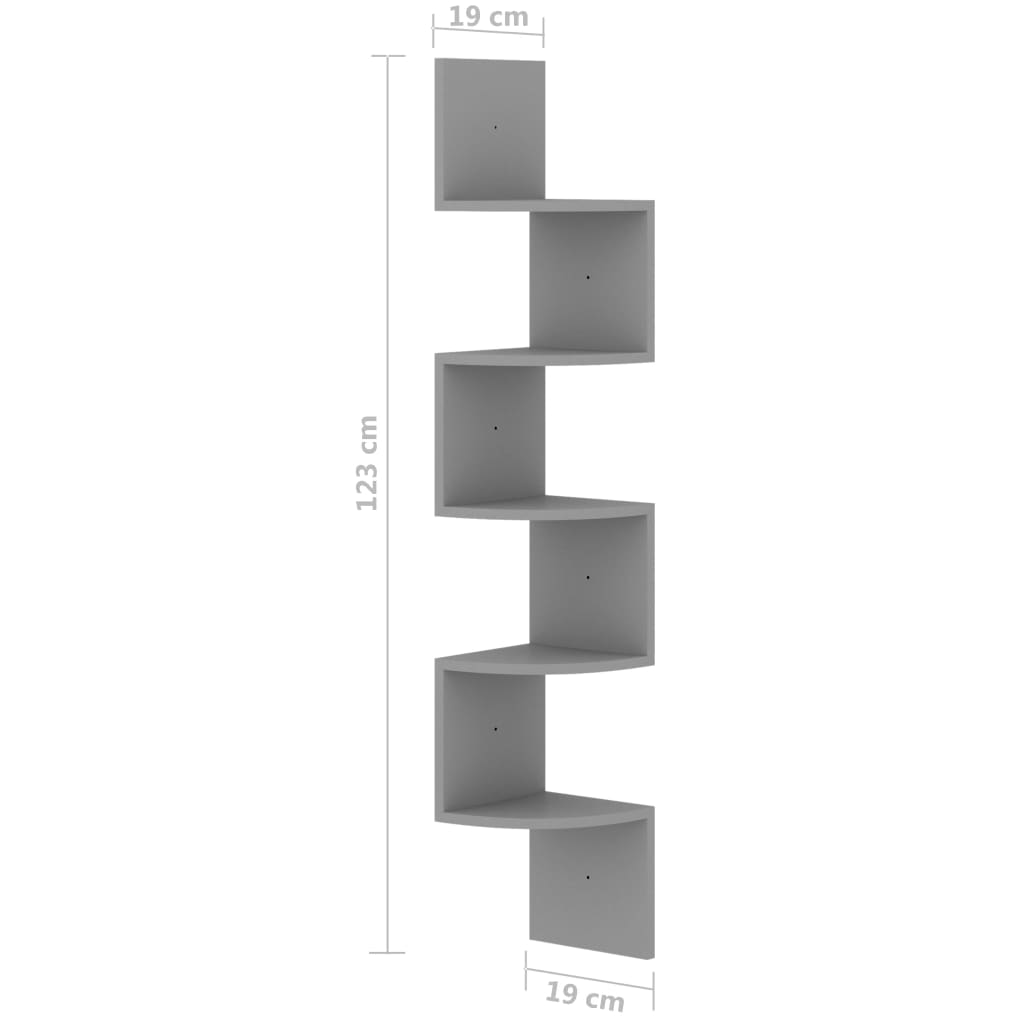 Étagère d'angle murale gris 19x19x123 cm bois d'ingénierie Étagères murales & corniches vidaXL   