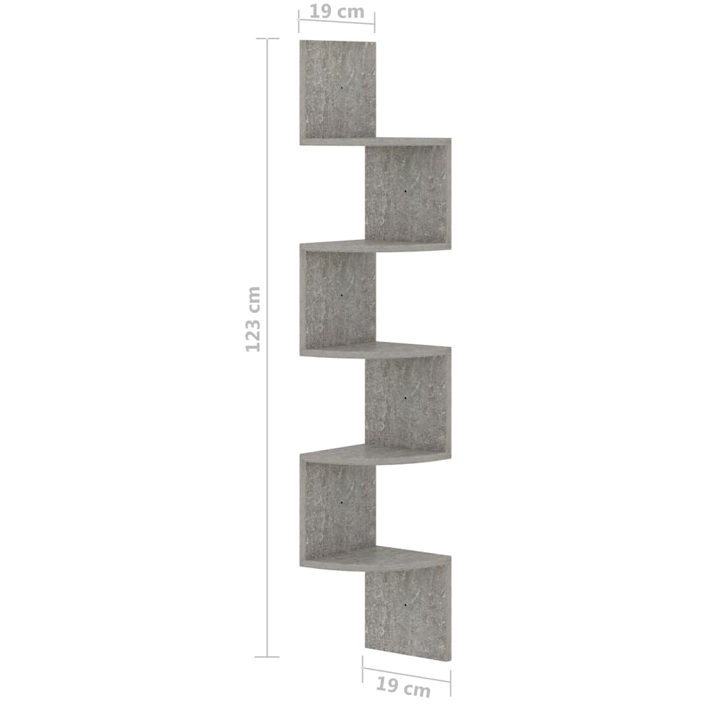 Étagère d'angle murale gris béton 19x19x123cm bois d'ingénierie - Xios Store SNC