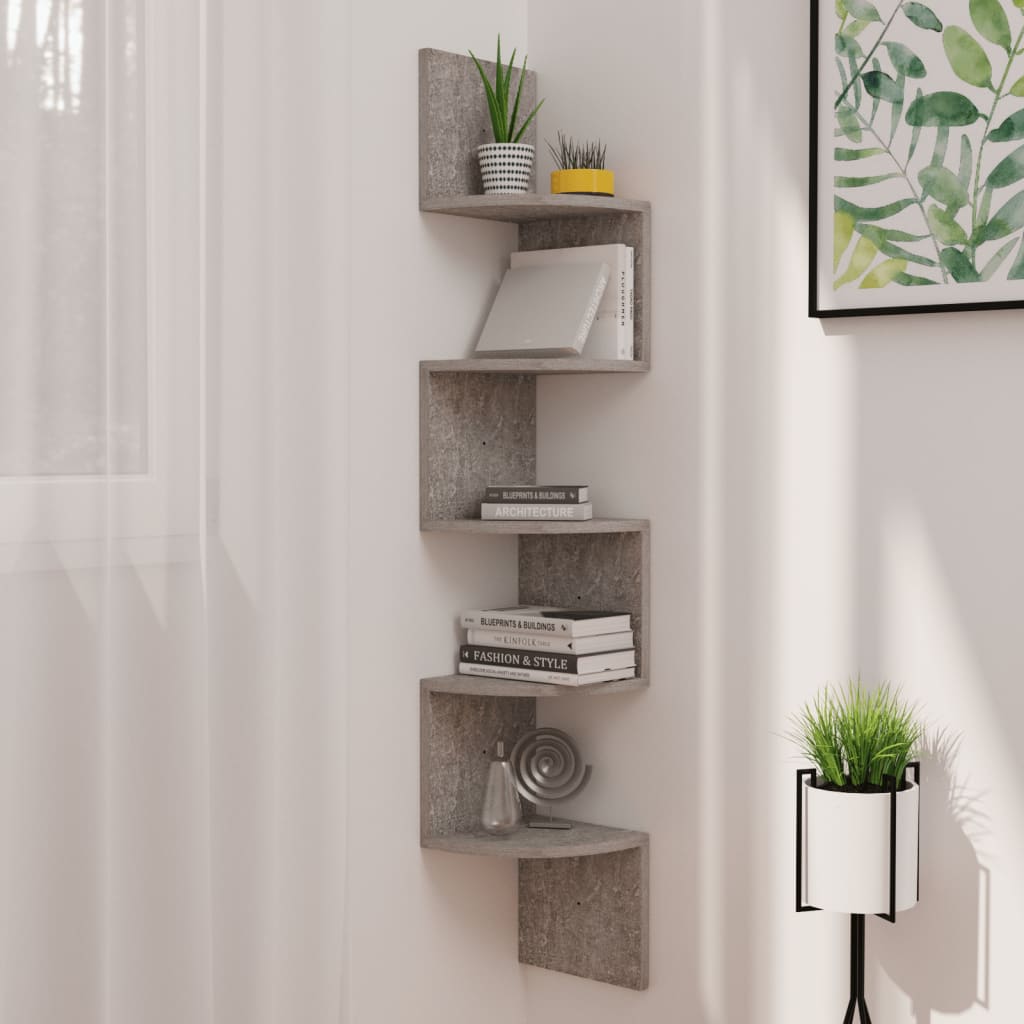 Étagère d'angle murale gris béton 19x19x123cm bois d'ingénierie - Xios Store SNC