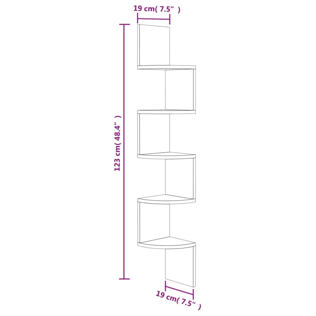 Étagère d'angle murale chêne fumé 19x19x123cm bois d'ingénierie Étagères murales & corniches vidaXL   