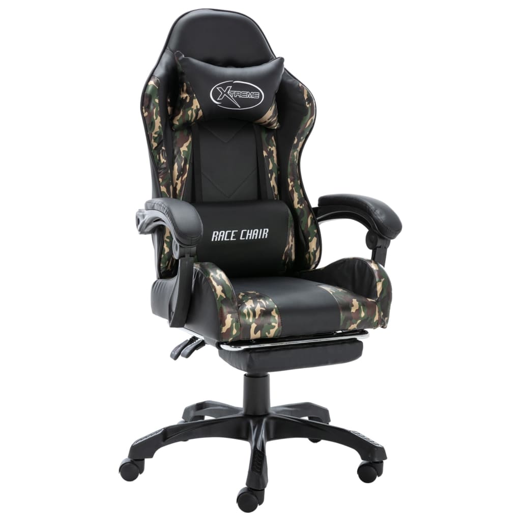 Fauteuil de jeux vidéo repose-pied Noir/camouflage Similicuir - Xios Store SNC