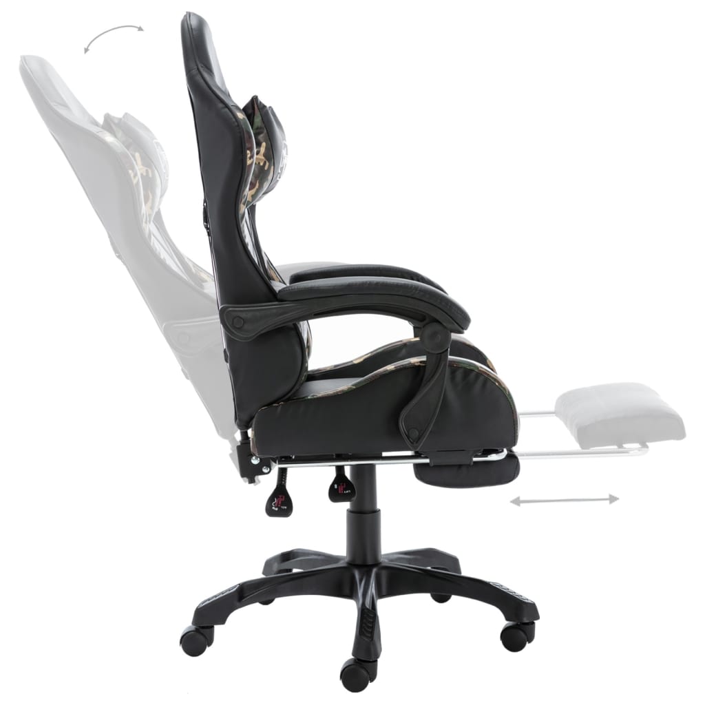 Fauteuil de jeux vidéo repose-pied Noir/camouflage Similicuir - Xios Store SNC