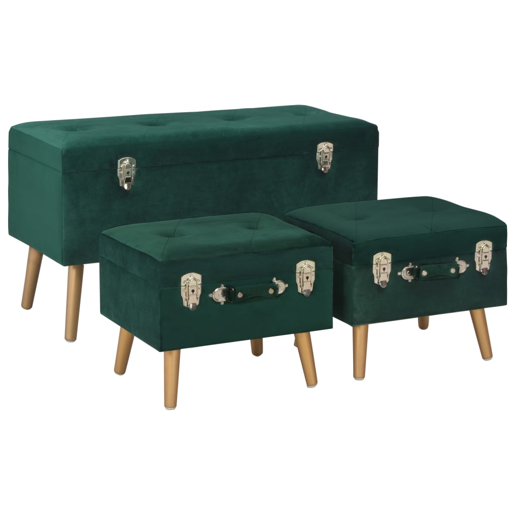 Tabourets de rangement lot de 3 Vert Velours Bancs coffres vidaXL   