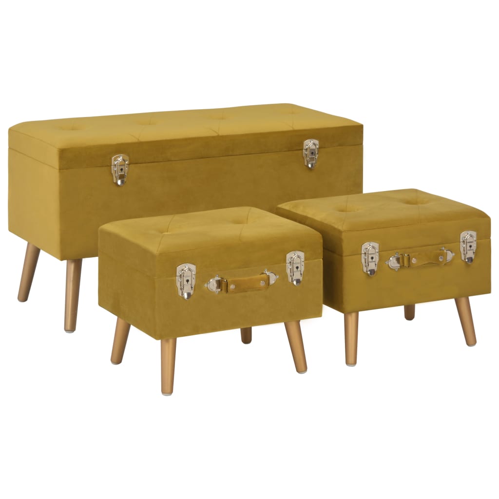 Tabourets de rangement lot de 3 Jaune moutarde Velours Bancs coffres vidaXL   