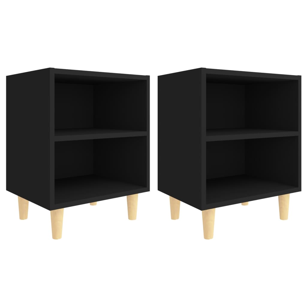 Tables de chevet avec pieds en bois 2 pcs Noir 40x30x50 cm Tables de chevet vidaXL