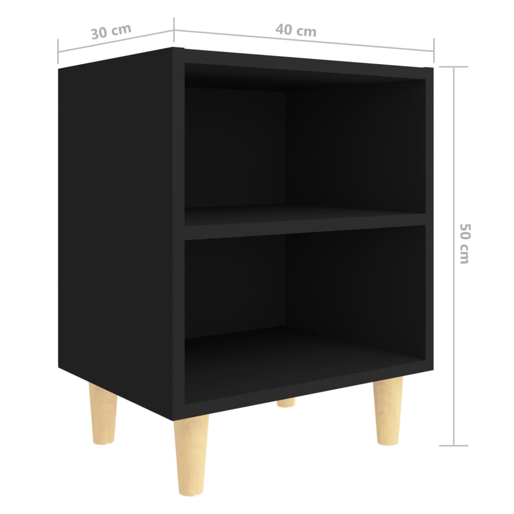 Tables de chevet avec pieds en bois 2 pcs Noir 40x30x50 cm Tables de chevet vidaXL