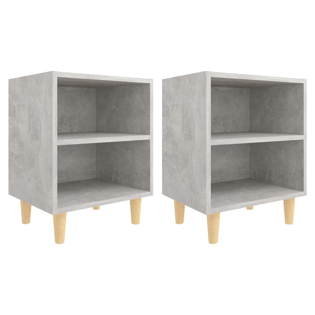 Tables de chevet avec pieds en bois 2 pcs Gris béton 40x30x50cm Tables de chevet vidaXL