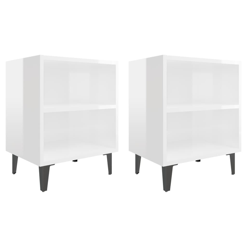 Tables de chevet pieds en métal 2 pcs blanc brillant 40x30x50cm Tables de chevet vidaXL   