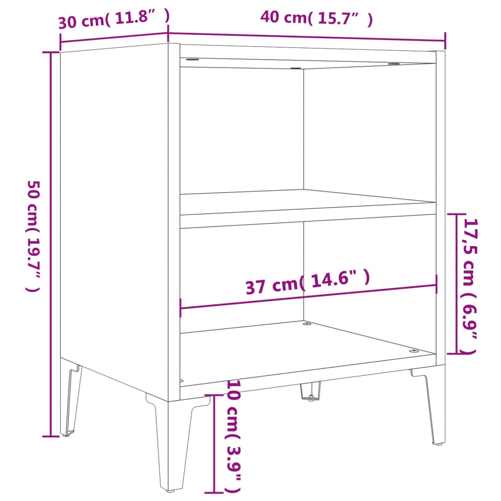 Tables de chevet pieds en métal 2 pcs blanc brillant 40x30x50cm Tables de chevet vidaXL   